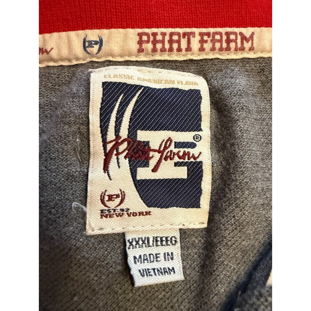 Vintage Y2K Phat Farm Polo Shirt 3XL Red Gray Striped Logo Graphic Mens - Picture 4 of 16